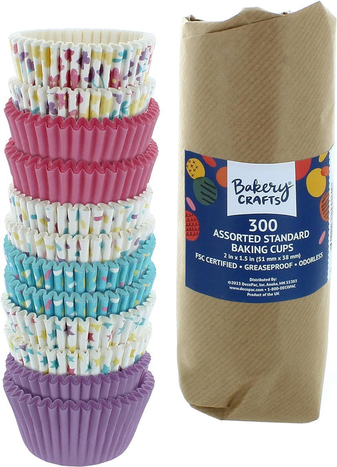Bakery Crafts Pastel Everyday Baking Cups - 300-2" Cupcake Liners With Multi-colored Stars, Confetti, And Flowers In Pastel Shades, Greaseproof Paper Cases for Muffins and Cupcakes, Bulk Pack of 300 by Bakery Crafts
