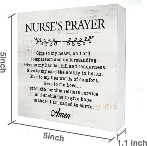 HDKY 5" 5" Nurse's Prayer Wood Box Sign Home Decor Rustic Nurse Wooden Box Sign Block Plaque for Wall Tabletop Desk