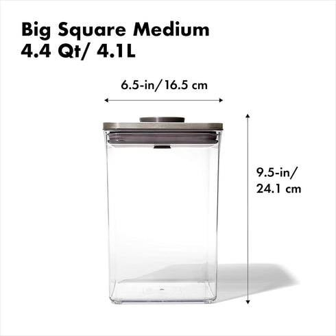 4.4 OXO Steel POP Container Big Medium Square - Qt for Flour, Sugar and More,Grey