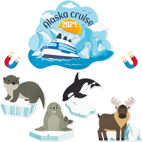 5PCS Cruise Door Magnet, Alaska Cruise Refrigerator Car Ship Magnetic Decal, Alaskan Themed Magnets for Decor