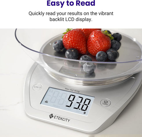 Etekcity 0.1g Food Kitchen Scale, Digital Grams and Ounces for Weight Loss, Dieting, Baking, 11lb/5kg, Stainless Steel