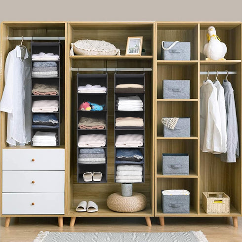 MAX Houser 6 Tier Shelf Hanging Closet Organizer, Foldable Hanging Shelf with 2 Sturdy Hooks for Storage (Grey)
