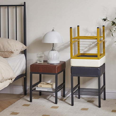 16.34 inches LG-60Z IBUYKE Square Stool with Adjustable Feet and Storage Space, Footrest Chair,Multi-Use as Small Side