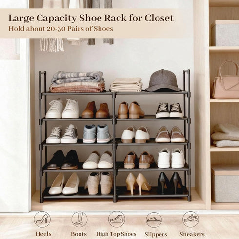 Gmrithaf 5 Closet,Entryway,Dorm,Garage,Corridor, 33.8" 5 Shoe Rack - Tier Shoe Organizer Storage Rack with Metal Tubes