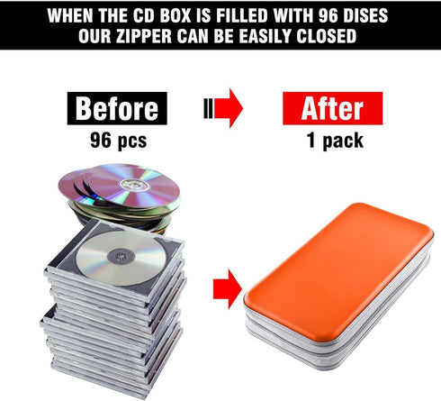 Bivisen DVD Case Holder Wallet Binder, 96 Capacity CD/DVD Storage Organizer for Car, Home, Travel (Orange)