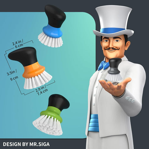 MR.SIGA 2 Pack Dish Scrub Brush, Palm Brush with Ergonomic Grip, Kitchen Brushes for Dishes, Gray