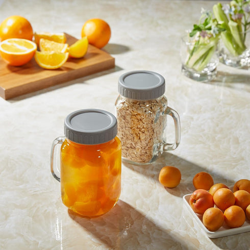 16 oz Set 2, DRASTAR Iced Coffee Cup, Mason Jar Cups with Handle, Small Glass Coffee Mugs with Straws and Acacia Lids