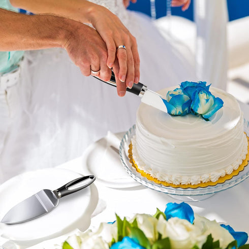 Cake Knife and Server Set, Non-Slip Swirl Grip Cake Cutter and Pie Spatula for Weddings and Parties
