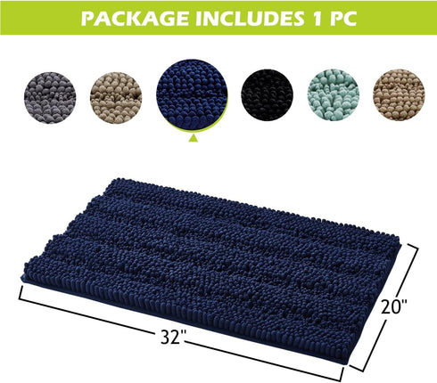 Small Bathroom Rugs - Non Skid Washable Microfiber Kitchen Mats for Indoor Outdoor Bath Shower, Navy Blue, 20" W x 32"