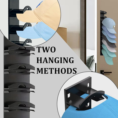 G GENLEAS 2 Pack Hat Organizer for Baseball Caps, Wall Rack with Strong Adhesive, Black