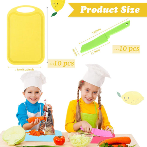 Yinkin 20 Pcs Kids Plastic Knife Set with Cutting Board Toddler Knife Tools, Including 10 Child Safe Knife 10 Kids Chopping Board Kids Cooking Utensils for Cooking Club, Preschool (Fresh,Classic) by Yinkin