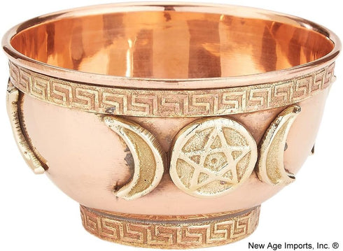 New Age Imports, Inc. Triple Moon Pentacle Copper - 3" for Altar, Ritual use, Incense Burner