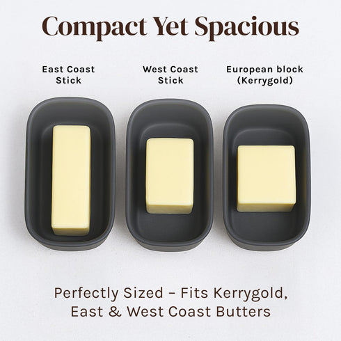 Countertop Grey Butter Dish with Lid for - Modern Plastic Dark Grey Butter Crock - Dishwasher Safe Butter Keeper
