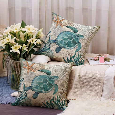 7COLORROOM 2pack Sea Turtle Pillow Cases, Ocean Theme Decorative Throw Pillow Covers 18 18