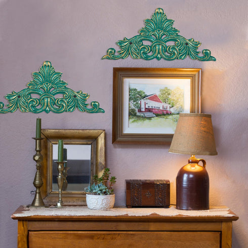 Sungmor Victorian Style Cast Iron Wall Plaque, Antique Green Fleur De Lis Design for Decorative Home Decor