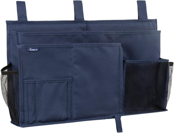 Surblue Bedside Caddy Hanging Organizer Bag with 8 Pockets for Bunk, Hospital Beds, College Dorm Rooms (Large, Blue)
