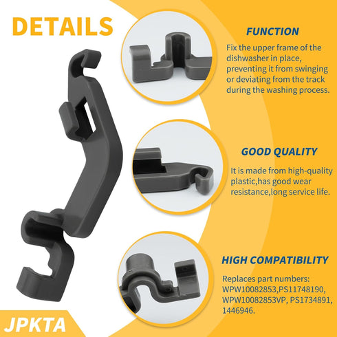 2 Pack W10082853 Dishwasher Tine Pivot Clip Replacement Part by JPKTA for Whirlpool Kitchenaid Kenmore Dishwashers