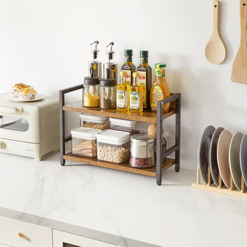 IBUYKE 2-Tier Spice Rack, Industrial Counter Shelf Desktop Storage Organizer for Kitchen Office Living Room