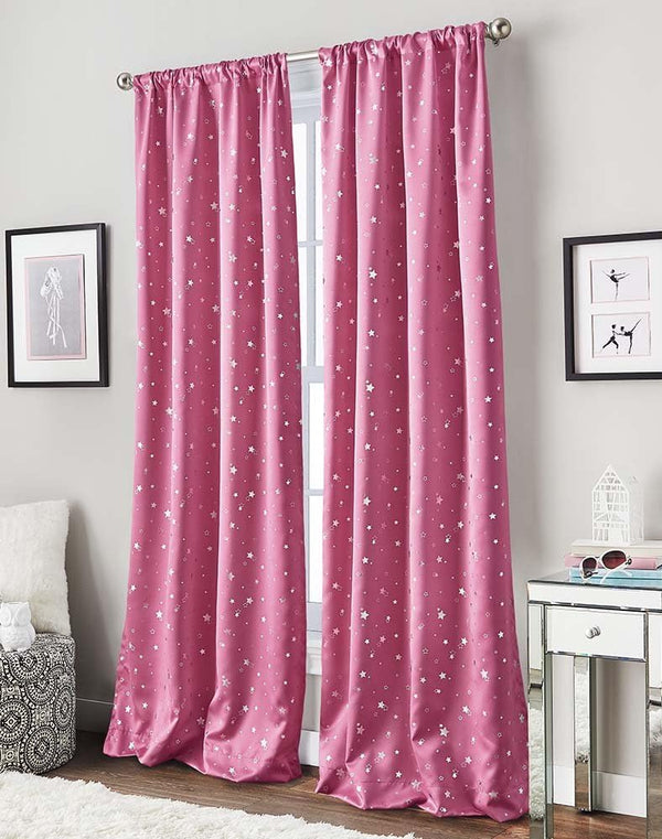 Curtainworks Starry Night Room Darkening Rod Pocket Window Curtain - Single Panel, 84-inch, Pink