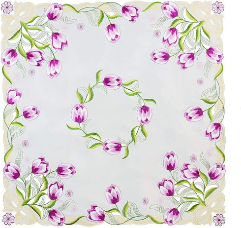 33 33 Inch) Simhomsen Embroidered Tulip Square Tablecloth, Spring Floral Toppers, Tablecovers for End Table, Tea Table