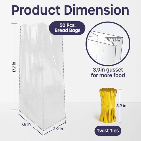 volila 50 Pack Reusable Plastic Bread Bags - Clear Loaf Bags for Homemade Bread - Perfect for Baked Goods Storage