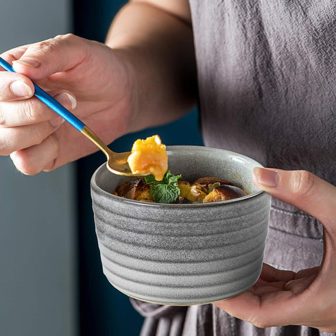 UNICASA Ramekin Set of 2, 8 oz Oven Safe Baking Set for Custard, Pudding, Souffle Cups in Reactive Gray