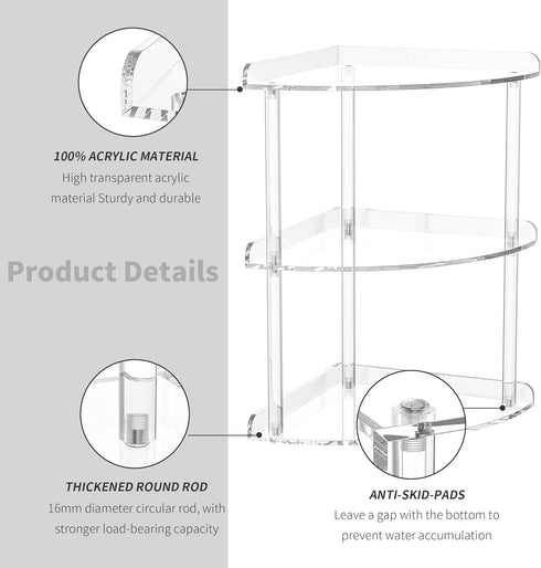 3 9.5x9.5x15.7 Inch, Countertop Sezanrpt Tier Acrylic Corner Shelf Organizer Storage Transparent Corner Shelf