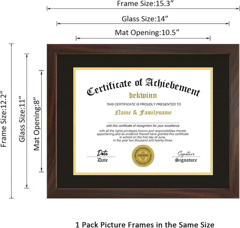8.5x11 11x14 Mat,1 Pack Diploma Frames with Mat or without Certificate Document Frame with Real Glass for Wall