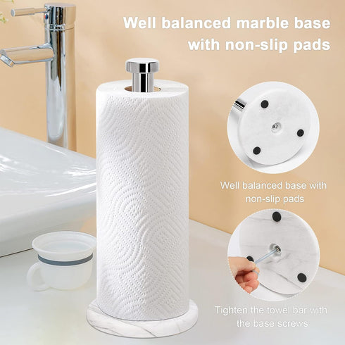 NearMoon Standing Paper Towel Holder for Kitchen, Marble Base with Chrome Finish, Standard or Jumbo Roll Holder