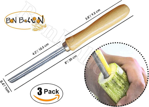 Zucchini Squash Vegetable Corer 3 pcs Stainless Steel Core Remover Tool, 8" Long for Stuffed Vegetables, Eggplant,