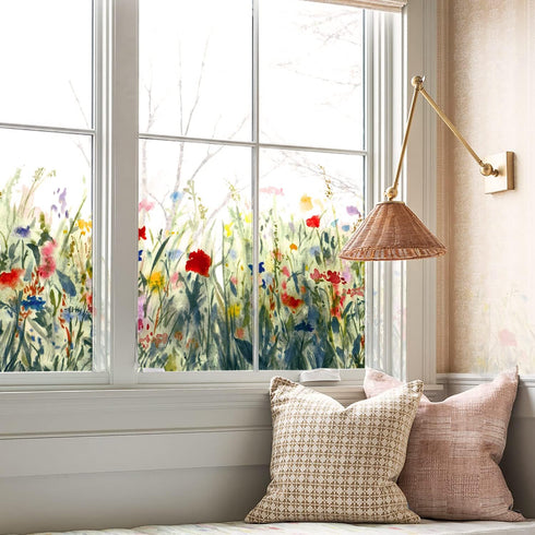 Autumn Floral Window Decals, Transparent Stained Window Sticker, Non Adhesive Double-Sided Glass Door Covering