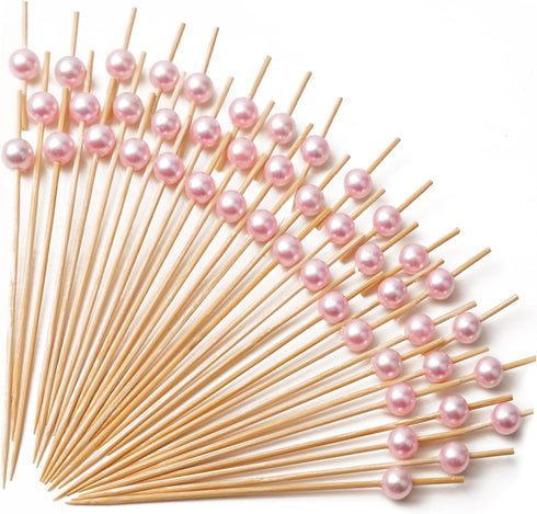 PuTwo Toothpicks for Cocktail Appetizers, Fruits, Dessert, 100 Count, Pink Pearls