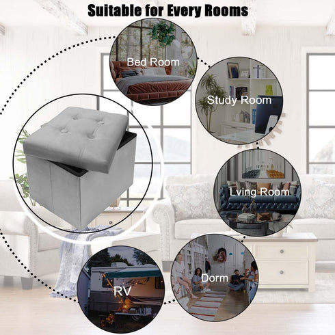 17 inch AmasSmile Storage Ottoman Foot Rest Stool, Velvet Footstool Bench, Short Ottomans Stool, Small Folding Storage