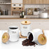 OGANAZI 3 Pack Set Set, Countertop Ceramic Canister with Bamboo Lids and Handle Tray, Coffee Tea Sugar Container White