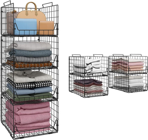 Stackable Closet Organizers and Storage Bins - 4 Pack Sturdy Metal Clothes Storage Container