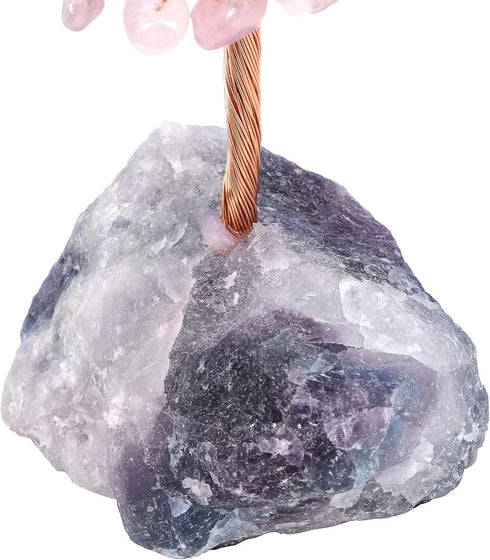Jovivi Natural Rose Quartz Crystal Tree, Bonsai Money Tree with Raw Healing Crystals Fluorite Base for Home Office Decor