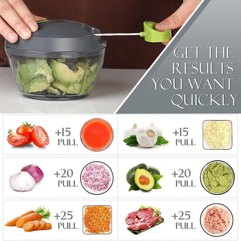 Ourokhome Portable Manual Food Processor Vegetable Chopper, Hand Pull String Garlic Mincer Onion Cutter for Veggies,