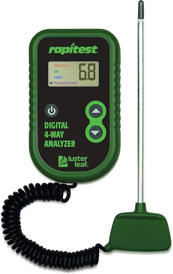 Luster Leaf Rapitest 4-Way Digital Soil Analyzer for pH, Moisture, Temperature, and