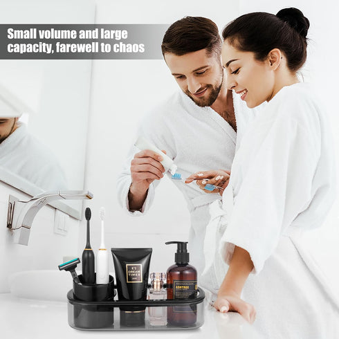 Black Toothbrush Holder for Bathroom, Detachable Tray for Electric Toothbrush, Countertop Organizer for Vanity Sink