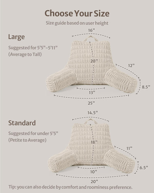 Blissful Diary Reading Pillow, Backrest Pillow with Shredded Memory Foam for Adult & Children, Designed for Bed