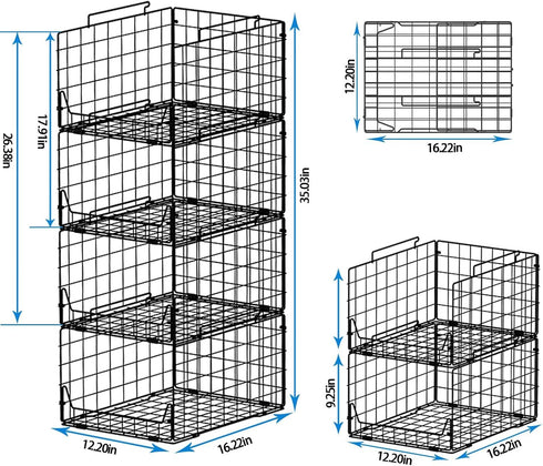 Stackable Closet Organizers and Storage Bins - 4 Pack Sturdy Metal Clothes Storage Container