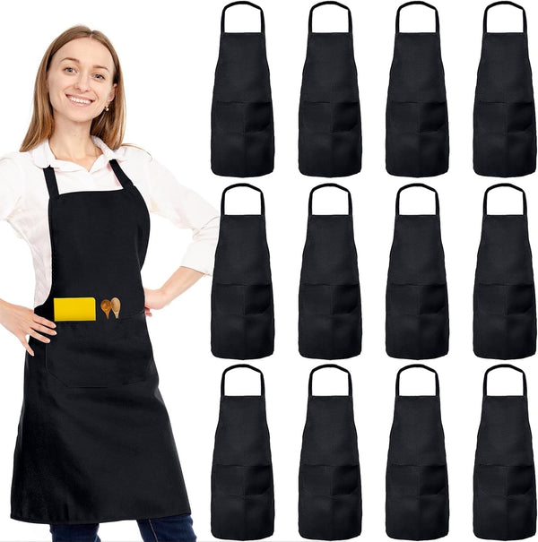 XEMGUE 12 Pack Bib Apron, Unisex Restaurant Kitchen Aprons for Women with 2