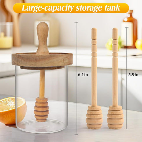 SlZKADY 12 Oz 2 Honey Jar with Wooden Dippers and Lid,Honey Pot Dispenser,Clear Glass Honey Container for Home