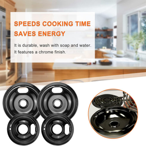 Stove Burner Drip Pans W10288051, 2 Packs 6” and 8" Black Porcelain Covers for Electric Stove