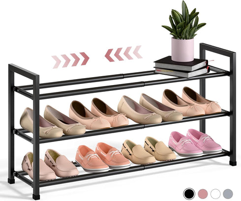 3-Tier Closet, 18-33 Bumusty Expandable Shoe Rack for Adjustable Shoe Rack for Small Space, Small Shoe Organizer