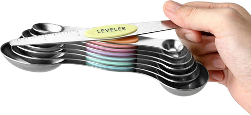Spring Chef Stainless Steel Magnetic Measuring Spoons Set of 8 with Leveler for Baking and Cooking
