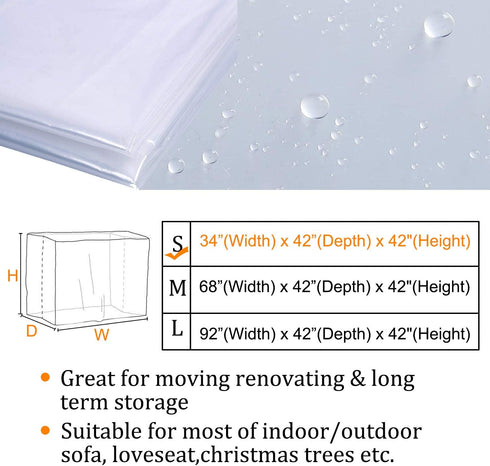STARTWO Heavy Duty Plastic Couch Cover Bag, Water Resistant Clear Sofa Slipover for Moving and Long Term Storage