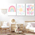 3Pcs 12x16in RCJARTI Pink Nursery Canvas Wall Art Rainbow Poster Kids Bedroom Baby Girls Toddler Pastel Wall Decor