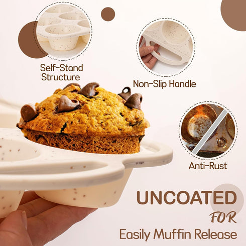 Silicone Muffin Pan, 12 Cups Baking Mold with Reinforced Stainless Steel Frame, Non-stick Bakeware