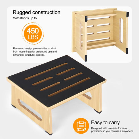 One Step Stool for Adults Seniors, Heavy Duty Non-Slip Platform Step Stools, 450 LB Portable Bed Steps